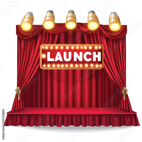 Grand Stage with Crimson Drapes and LAUNCH Sign