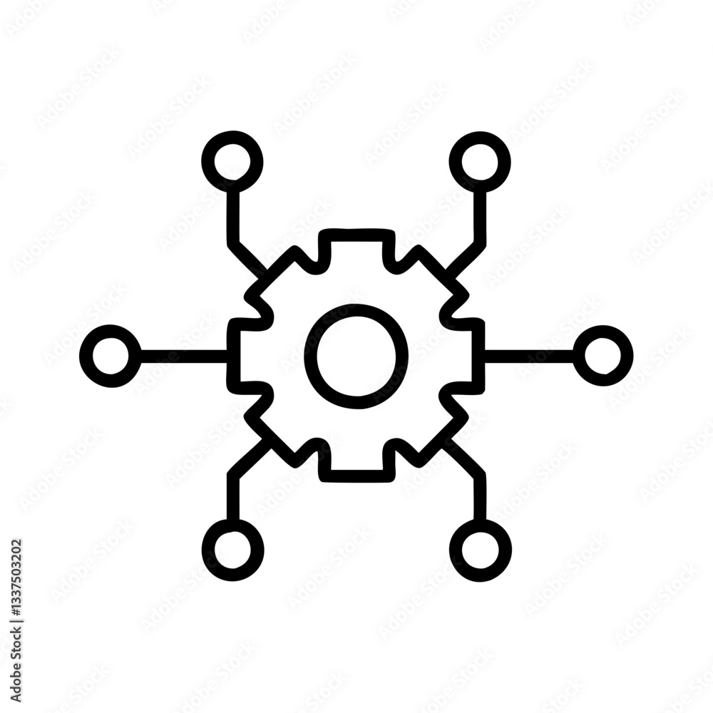 Icon of a gear with connected nodes in a minimalist style Icon of a gear with connected nodes in a minimalist style