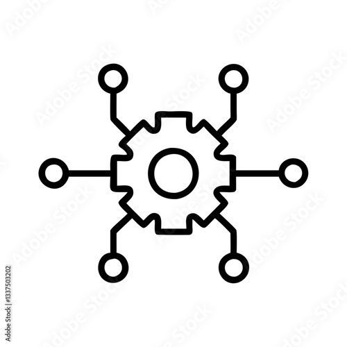 Icon of a gear with connected nodes in a minimalist style  