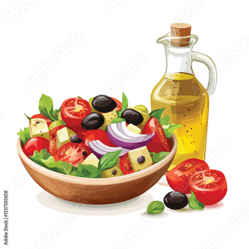 Vibrant Greek Salad 3D Render with Fresh Vegetables Ingredients