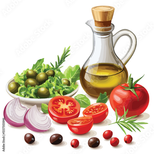 Vibrant Greek Salad 3D Render with Fresh Vegetables Ingredients