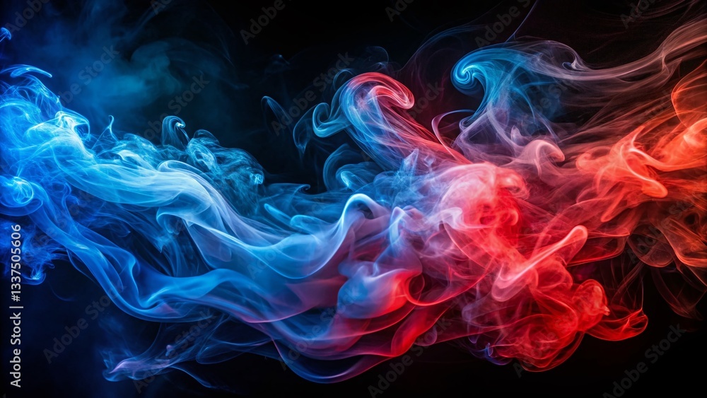 Fototapeta premium Abstract Blue and Red Smoke Swirls on Black Background - Stock Photo