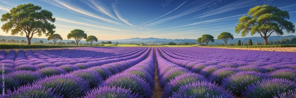 Lavender Dreams: Aromatic Field in Provence Under a Striped Sky, Captivating Landscape Lavender Dreams: Aromatic Field in Provence Under a Striped Sky, Captivating Landscape