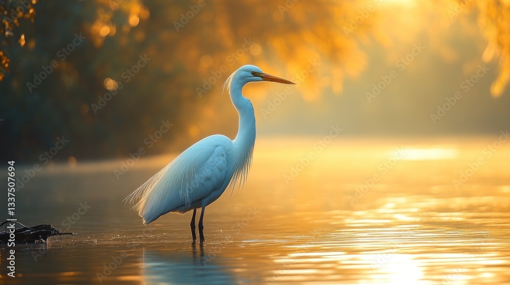Naklejka premium Majestic Egret at Golden Hour