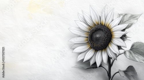 A hand-drawn sunflower in charcoal on textured sketch paper, capturing delicate details of the petals and seeds in a realistic style.