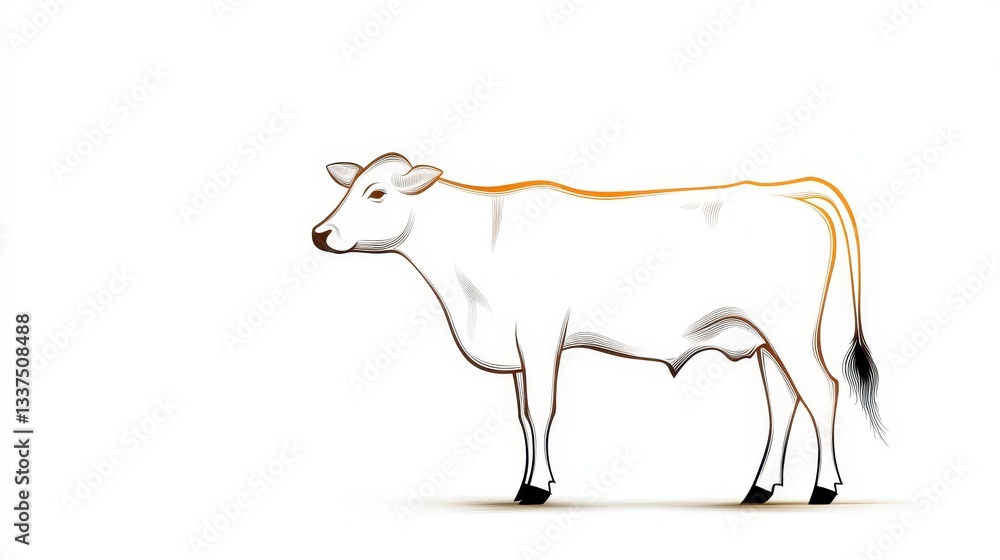 Obraz premium A minimalist line drawing of a cow in profile, with simple curves and a clean aesthetic, evoking a serene, rural vibe.