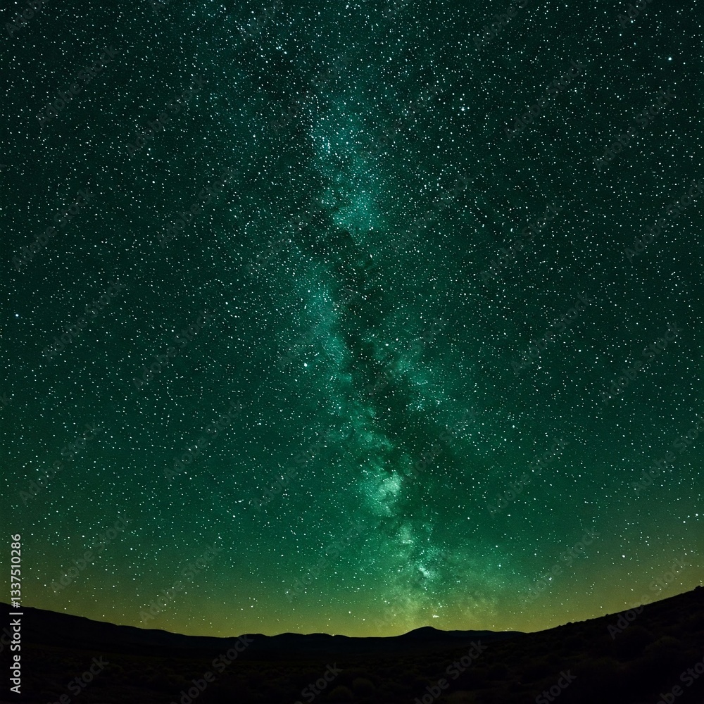 Fototapeta premium A stunning natural spectacle, often seen in remote areas with minimal light pollution, where countless stars create a breathtaking celestial display against the green night sky.
