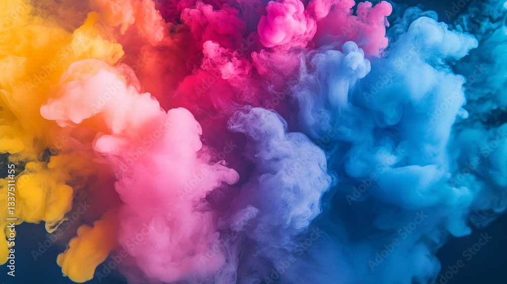 Fototapeta premium Smoke clouds of different colours. A smoky mixture. Orange, pink, red, blue, yellow.