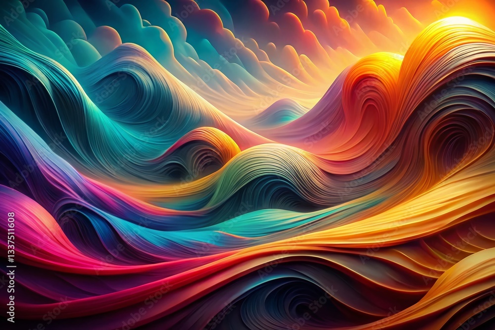 Obraz premium Abstract Colorful Wavy Pattern Background - Surreal Psychedelic Art
