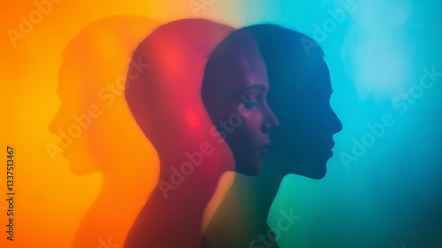 Wallpaper Mural silhouette, woman, gradient, profile, portrait, side, art, modern, colourful, abstract, beauty, hair, bun, shadow, face, neon, contrast, minimalist, illustration, digital, graphic, female, head, outli Torontodigital.ca