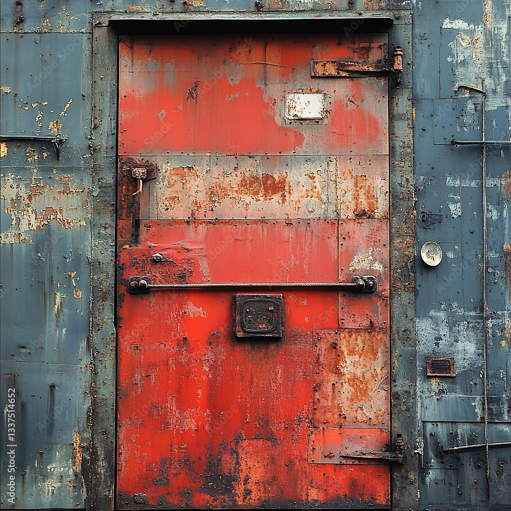 Rusty red door urban environment photograph industrial setting close-up view urban decay concept Rusty red door urban environment photograph industrial setting close-up view urban decay concept