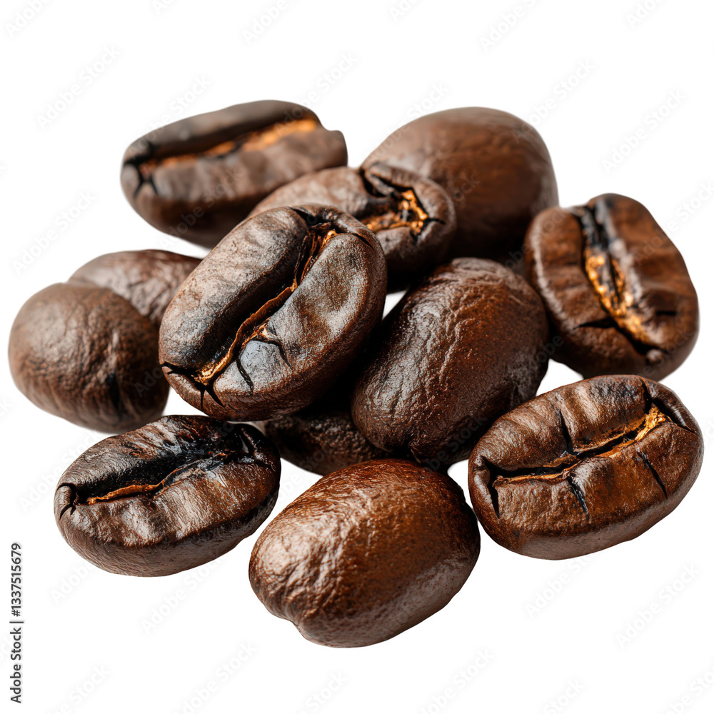 Naklejka premium Pile of roasted coffee beans, a visual delicacy for coffee lovers