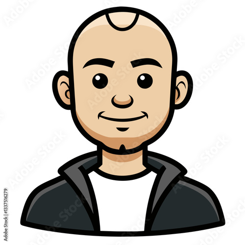 a bald man with a kind face is smiling warmly, wearing a casual black jacket vector cartoon illustration