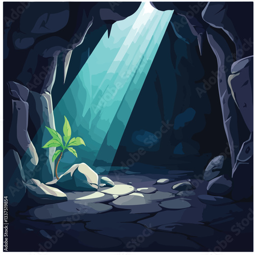 Mystical Underground Cave Illuminated by Rays of Light