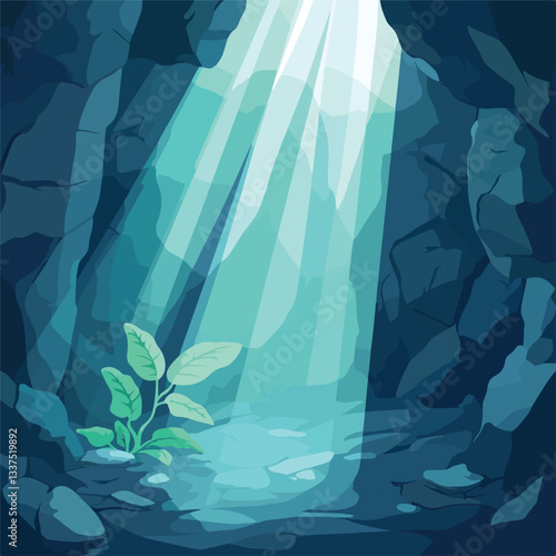 Mystical Underground Cave Illuminated by Rays of Light