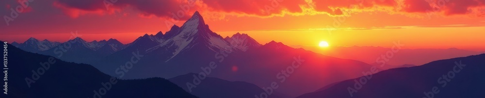 Crimson, orange, and yellow hues paint majestic mountain range at sunset , nature, sunset, orange Crimson, orange, and yellow hues paint majestic mountain range at sunset , nature, sunset, orange