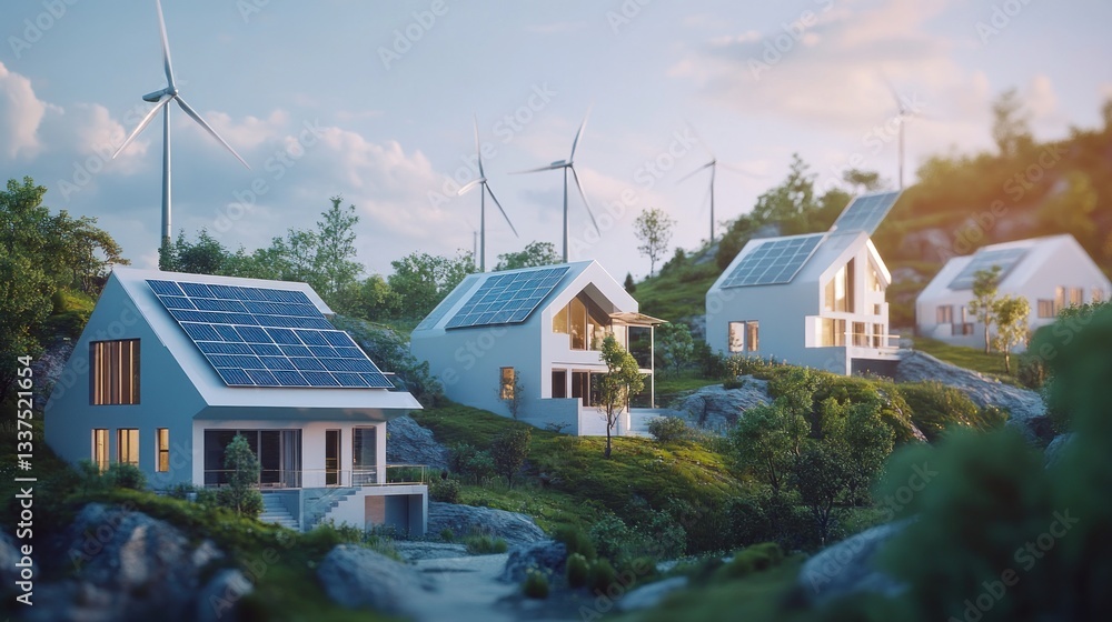 Sustainable living: A community of modern eco-homes powered by wind and solar energy Sustainable living: A community of modern eco-homes powered by wind and solar energy