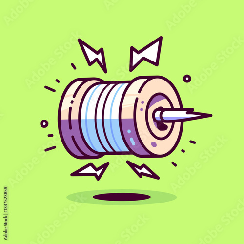 A cartoon illustration of a spool of thread or wire with lightning bolts, symbolizing electricity or energy.