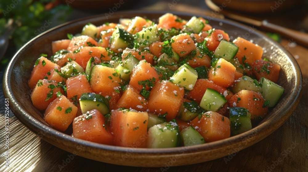 Cubes of sweet papaya and crisp cucumber, fresh and flavorful Cubes of sweet papaya and crisp cucumber, fresh and flavorful