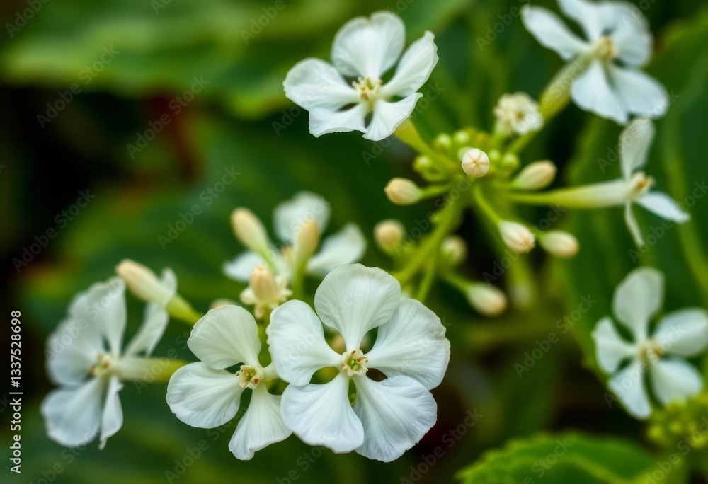Delicate white blossoms of a tobacco plant, close-up view, plant life, Solanaceae Delicate white blossoms of a tobacco plant, close-up view, plant life, Solanaceae