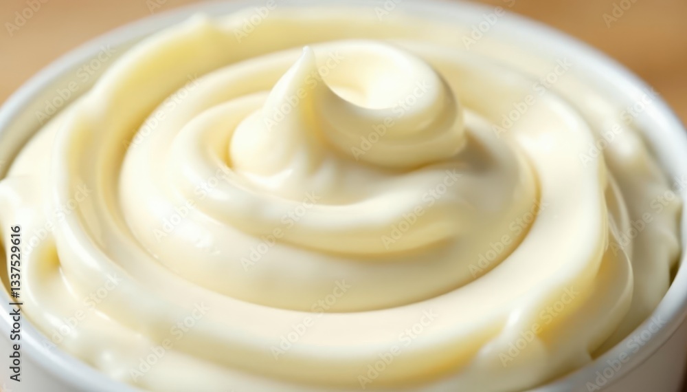 Velvety smooth vanilla yogurt, close-up; subtle texture swirls , high resolution, organic Velvety smooth vanilla yogurt, close-up; subtle texture swirls , high resolution, organic