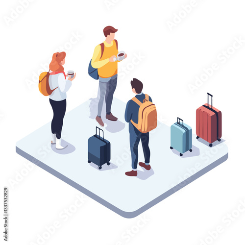 Isometric Travel People with Luggage, Men and Women - Professional Vector Illustration
