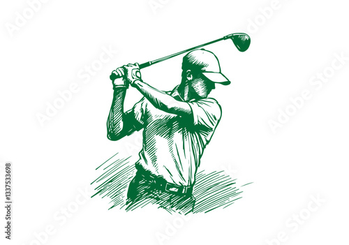 Golf Player hand drawn sketch vector illustration