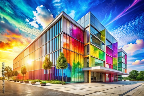 Abstract Watercolor Architecture: Eight Colorful Blobs on Modern Building Facade