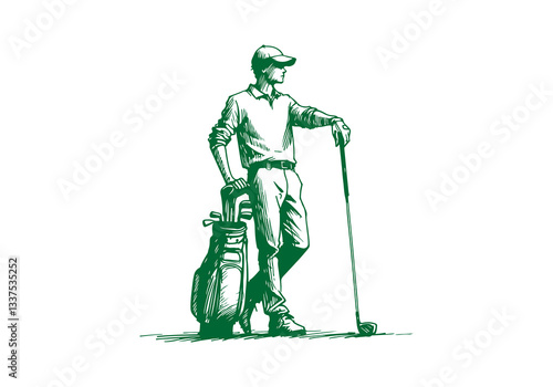 Golf Player hand drawn sketch vector illustration