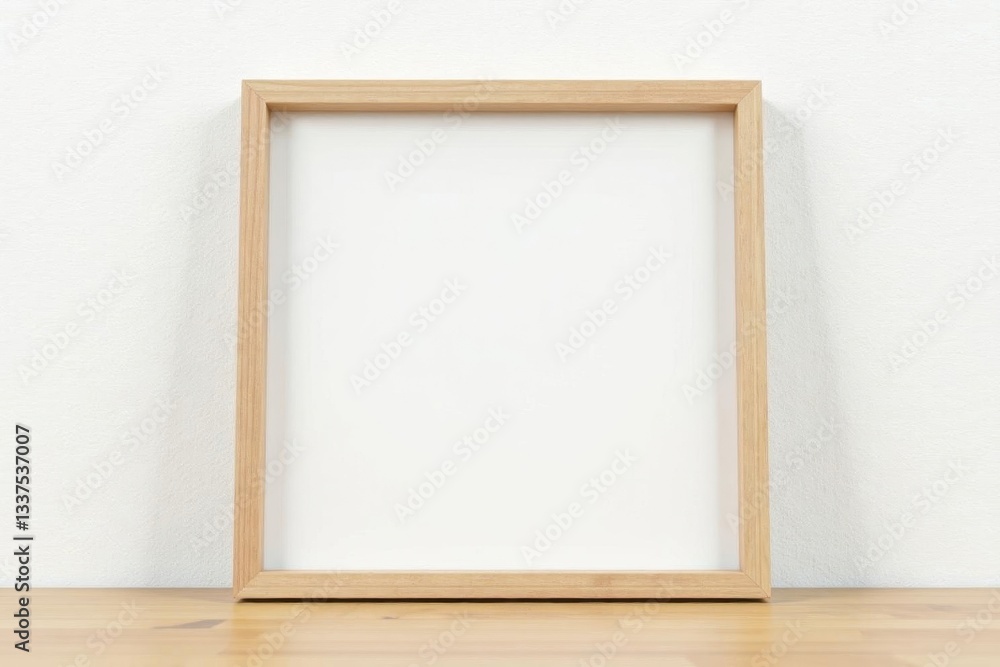 Obraz premium Simple square wooden frame against a stark white wall , shape, white, wood grain