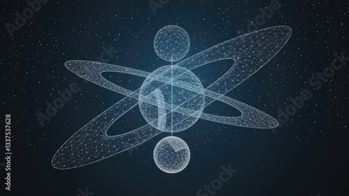 Fototapeta Naklejka Na Ścianę i Meble -  Abstract image of a Orbital space station in the form of a starry sky or space, consisting of points, lines, and shapes in the form of planets, stars and the universe. Vector business concept 