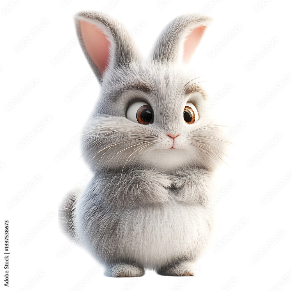 Fluffy 3D Cartoon Rabbit with Long Droopy Ears Isolated on Transparent Background Fluffy 3D Cartoon Rabbit with Long Droopy Ears Isolated on Transparent Background