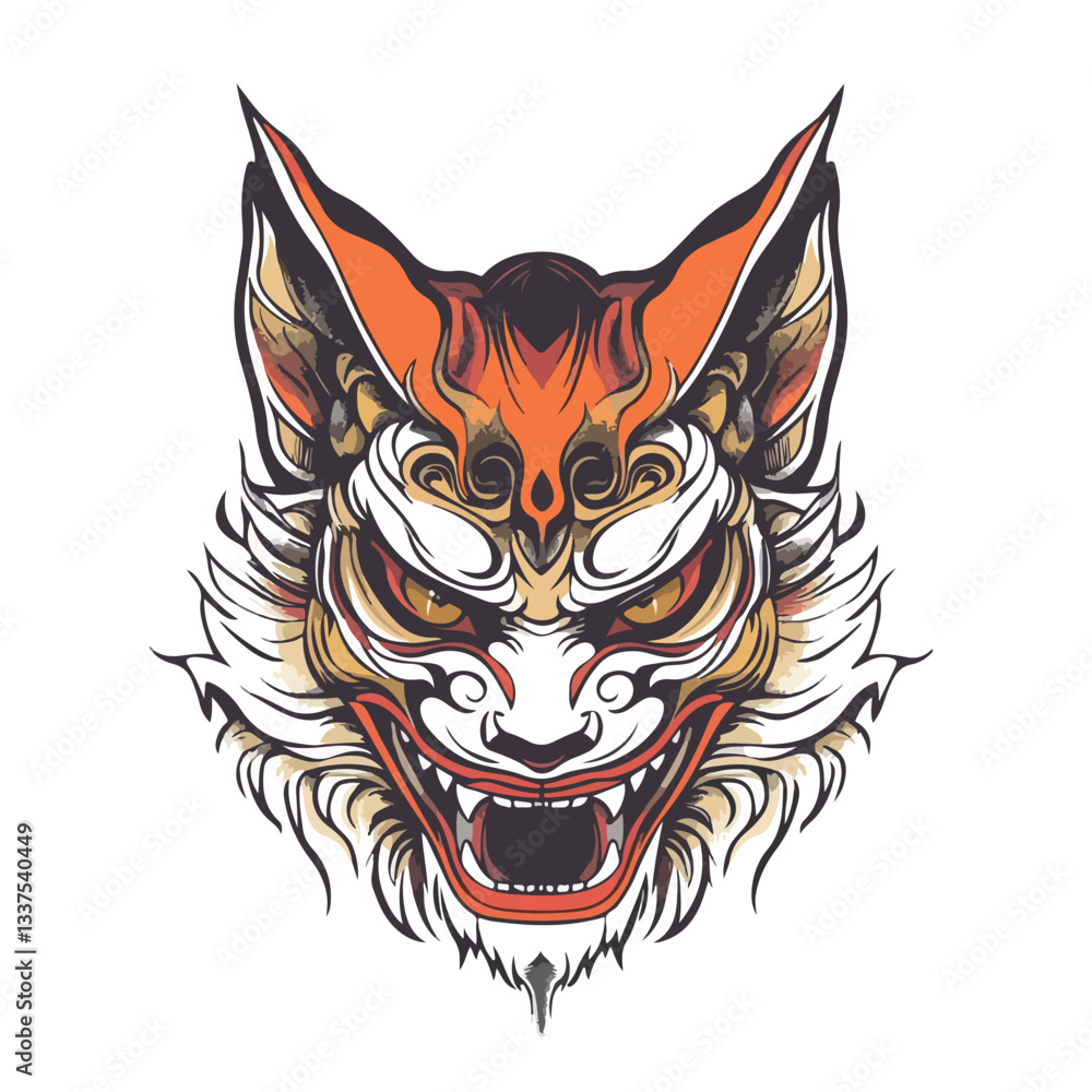 Japanese Kitsune Mask Design Logo Vector Illustration Japanese Kitsune Mask Design Logo Vector Illustration