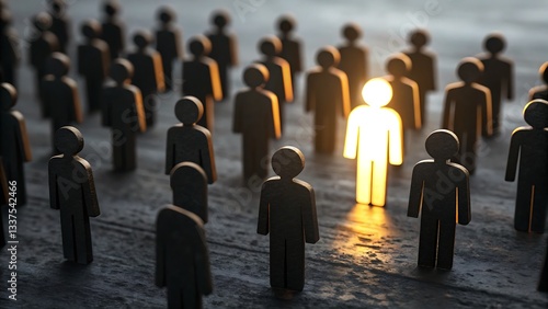 Wallpaper Mural One Shining Individual Stands Out, Radiating Hope And Inner Light Amidst A Crowd Of Dark Figures, Illuminated On A Textured Surface Torontodigital.ca