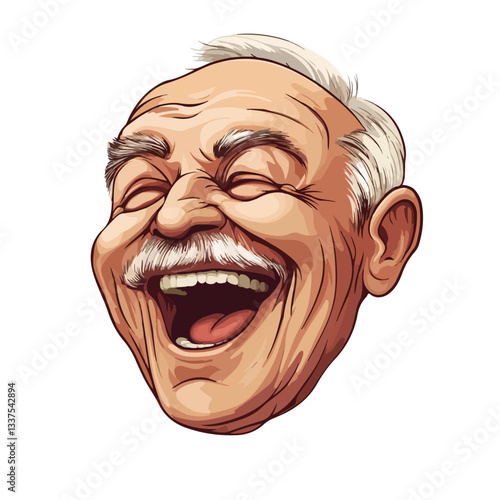 Smiling Old Man Head, Vector Illustration, Isolated on White Background