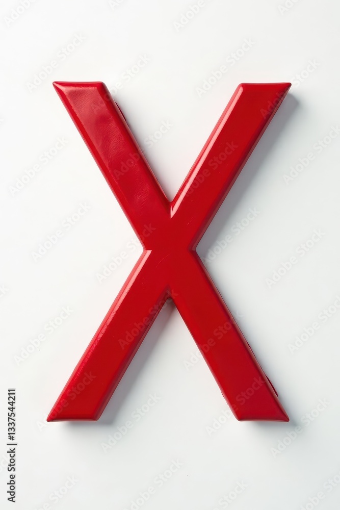 Close-up view of a single red X against white, information, mark Close-up view of a single red X against white, information, mark