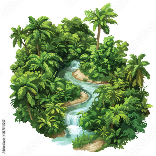 Vibrant Lush Rainforest and Rivers in Summer: Serene Natural Landscape