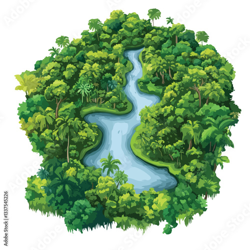 Vibrant Lush Rainforest and Rivers in Summer: Serene Natural Landscape