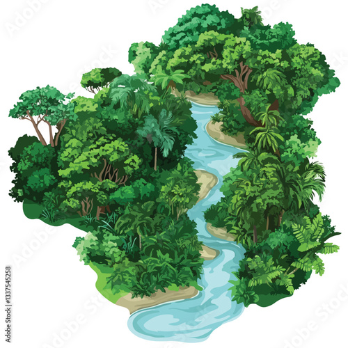 Vibrant Lush Rainforest and Rivers in Summer: Serene Natural Landscape