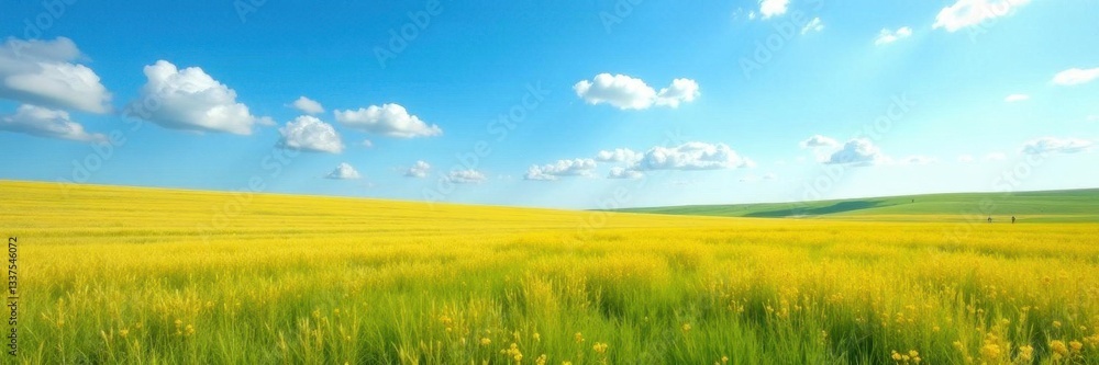 Empty field stretches to horizon, brilliant azure sky, backdrop, serene, bright Empty field stretches to horizon, brilliant azure sky, backdrop, serene, bright