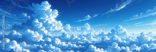 Serene blue sky canvas featuring voluminous clouds in an anime-inspired artistic style