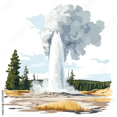 Majestic Yellowstone Geyser Eruption - Stunning Nature Landscape