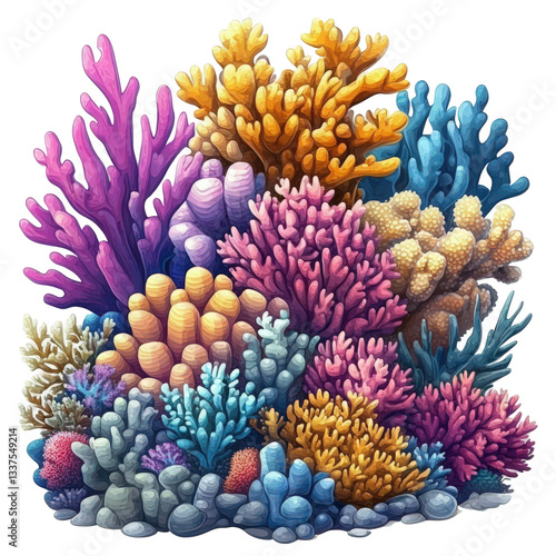 Fototapeta Naklejka Na Ścianę i Meble -  Vibrant underwater coral reef with diverse marine life illustration