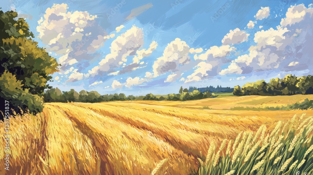 Golden Wheat Field Under a Summer Sky - Idyllic Rural Landscape Golden Wheat Field Under a Summer Sky - Idyllic Rural Landscape
