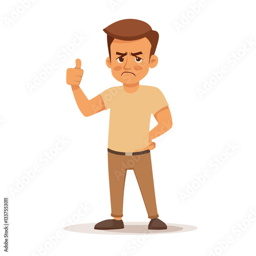 Disapproving Man Showing Thumbs Down Vector Illustration