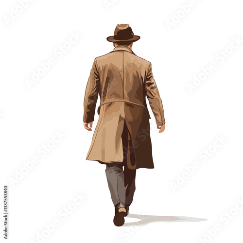 Stylish Man Walking Away in Trench Coat and Fedora - Mafia Theme