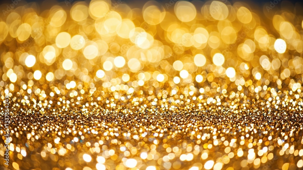 A shimmering golden glitter background with soft bokeh effect. A shimmering golden glitter background with soft bokeh effect.