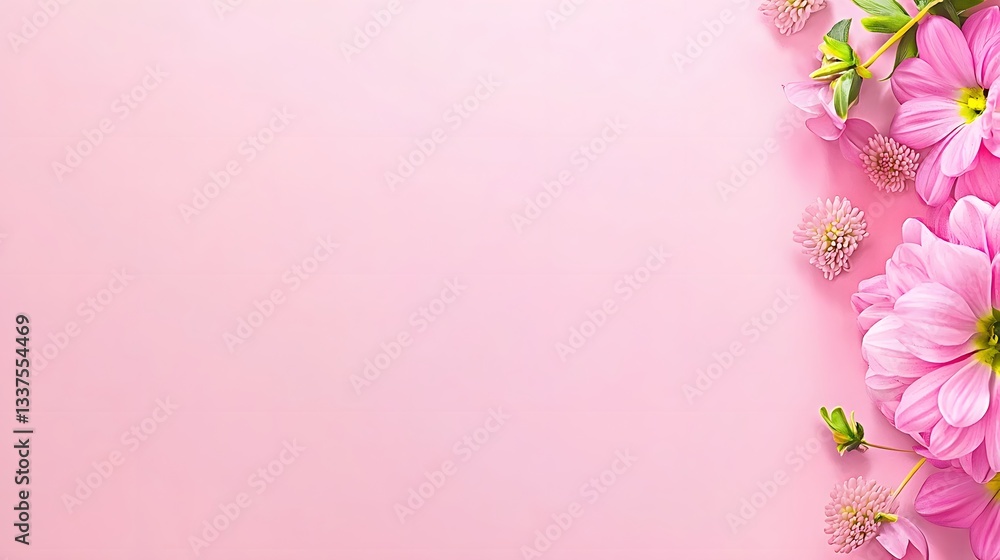 Fototapeta premium Pink Floral Arrangement with Beautiful Flowers on a Soft Pink Background for Creative Design