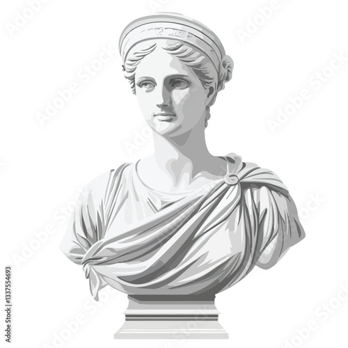 Elegant Marble Statue Portrait Bust of Roman Woman in Vector Format