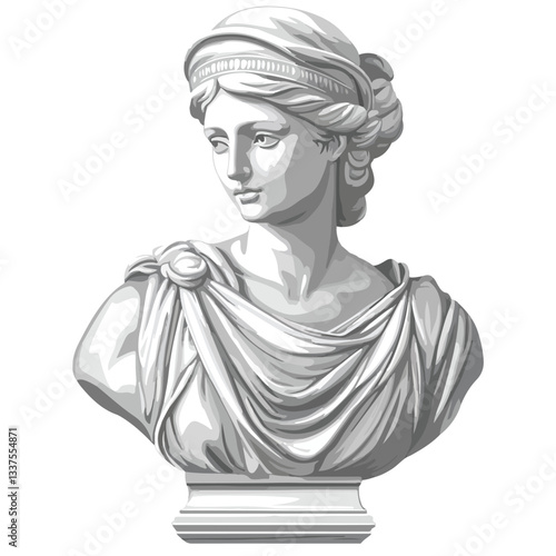Elegant Marble Statue Portrait Bust of Roman Woman in Vector Format